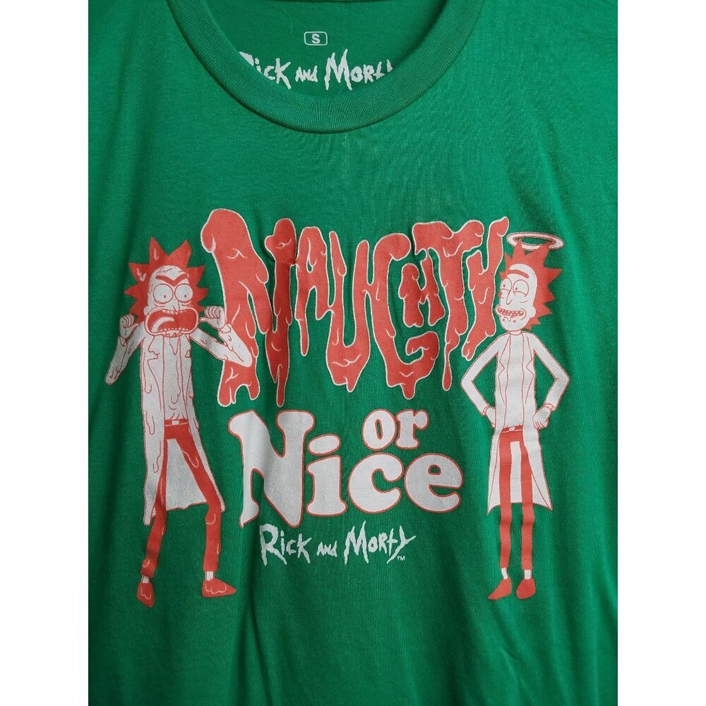 Rick and Morty Naughty or Nice Christmas‎ T-Shirt Small Green Ripple Junction